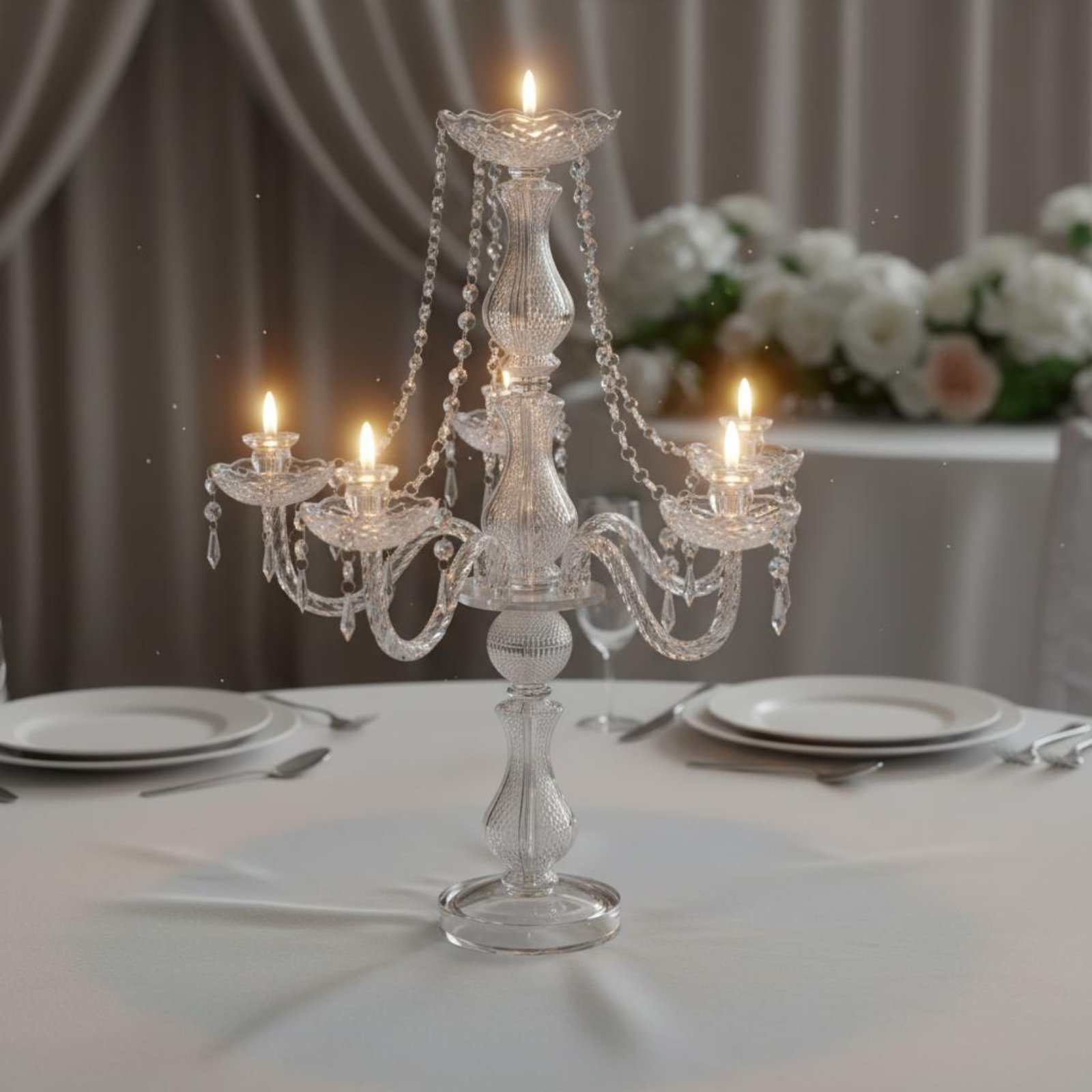 Unity Candle Set - Candelabro de Cristal Elegante para Casamento,