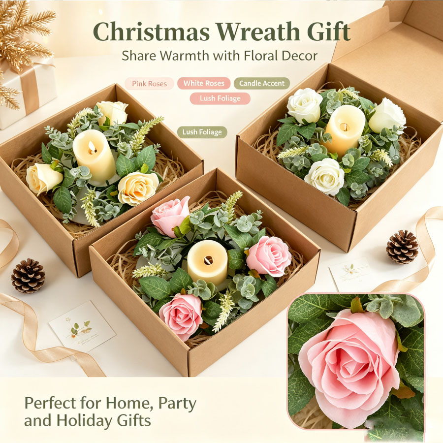 Unity Candle Set - Guirlanda de Rosas Artificiais em Formato